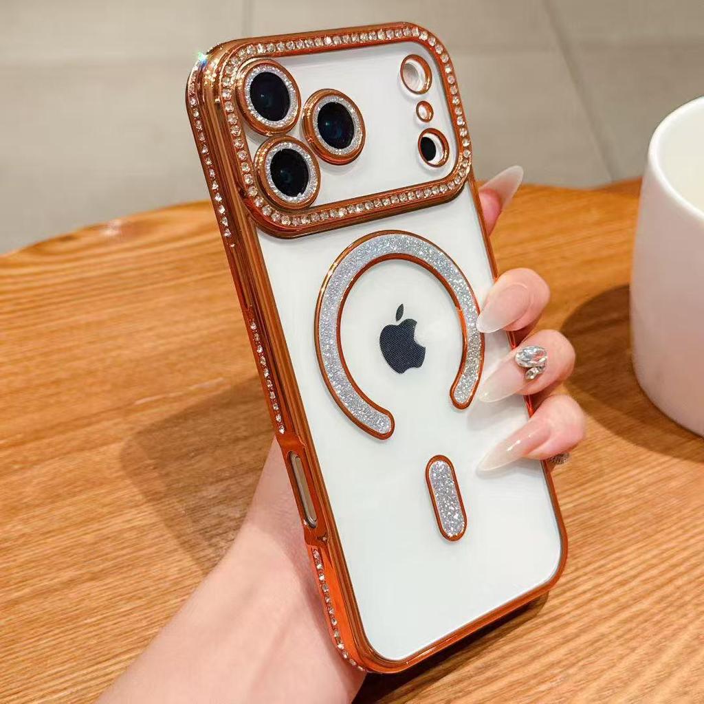 Rhinestone Glitter Magnetic Phone Case for iPhone 17 Pro Max, Apple 16-14 Compatible, Electroplated & Drop-Proof Design