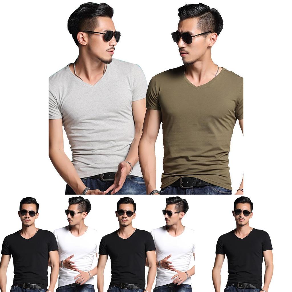 Mens Summer Casual Fashion V-neck T-shirt In Premium Quality Solid Colors