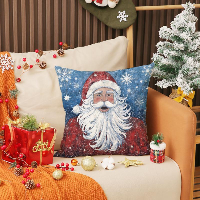 New Christmas Pillow Cover Linen Print Car Cushion Cartoon Cute Living Room Sofa Cushion