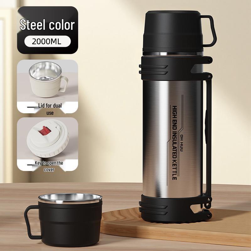 New Large Capacity 316 Stainless Steel Travel Thermos with Steel Lid - Outdoor & Car Water Bottle Cup