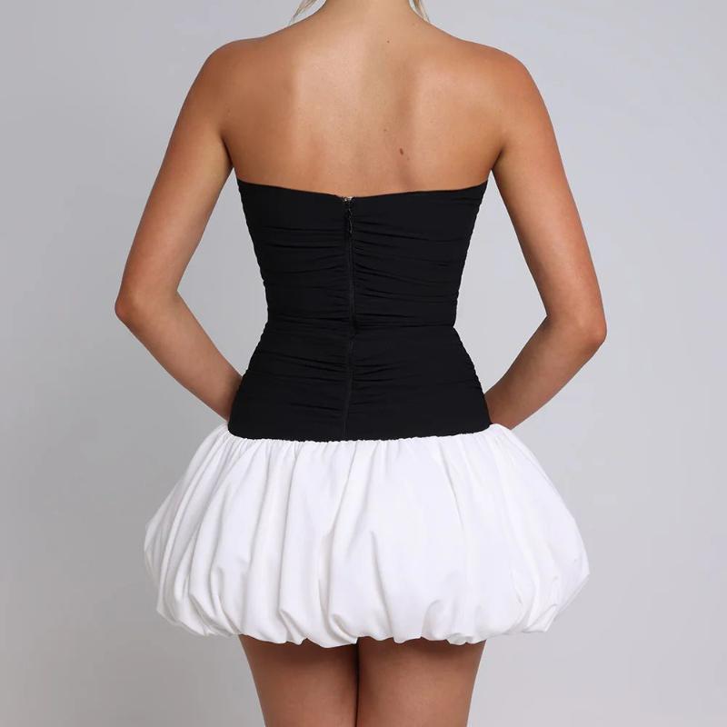 European and American Style Women's Backless Slimming Flower Bud Lantern Puffy Dress