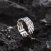 Chunky Woven Rings for Men Boys,Classic Thick Braided Metal Band Ring,Adjustable Anniversary Birthday Jewelry Gift