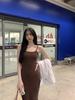 Women's Black Spaghetti Strap Bodycon Mermaid Midi Dress