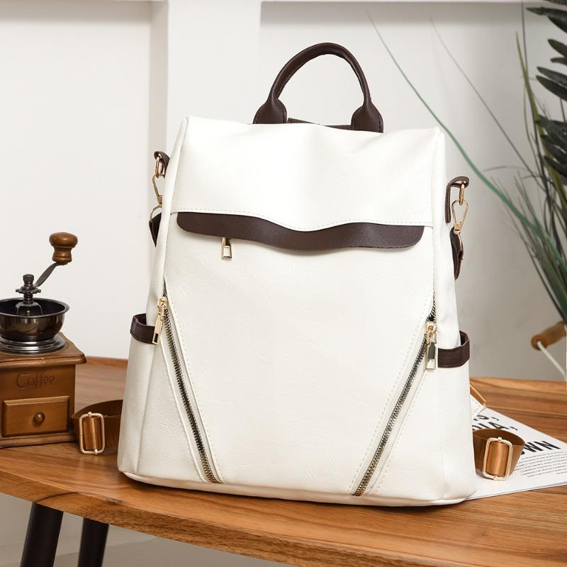 

Women s retro large-capacity backpack Women s new high-end versatile student schoolbag Simple backpack белый