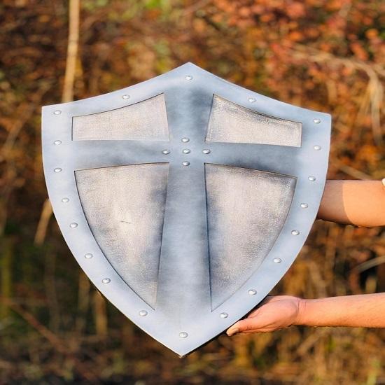 Templar Crusader60.96 cm Silver Cross Shield  Medieval Knight Shield for , Cosplay  Decor  Handcrafted Warrior Prop, Gift for Him