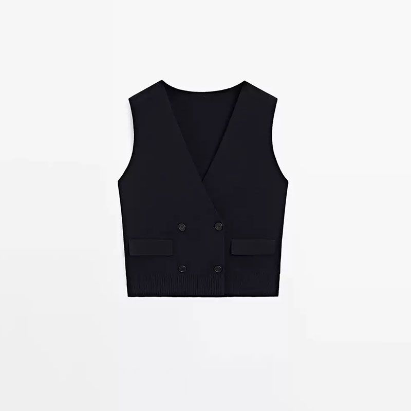 MD Women clothes New Style Gas Field Capable Young Ol Commuting Style Double Breasted V-neck Knitted Vest 05723678401