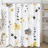 Yellow & Grey Watercolor Floral Shower Curtain – Modern Minimalist Design, Elegant Bathroom Decor