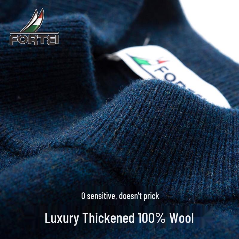 Futing Men's 100% Merino Wool Round Neck Knit Sweater