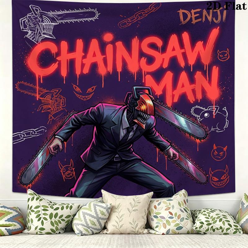 Chainsaw Man Wandteppich Ästhetisches Wandbehang Gedruckter Stoffdecke Dekorative Wandteppiche Für Schlafzimmer Wohnzimmer Heimdekoration