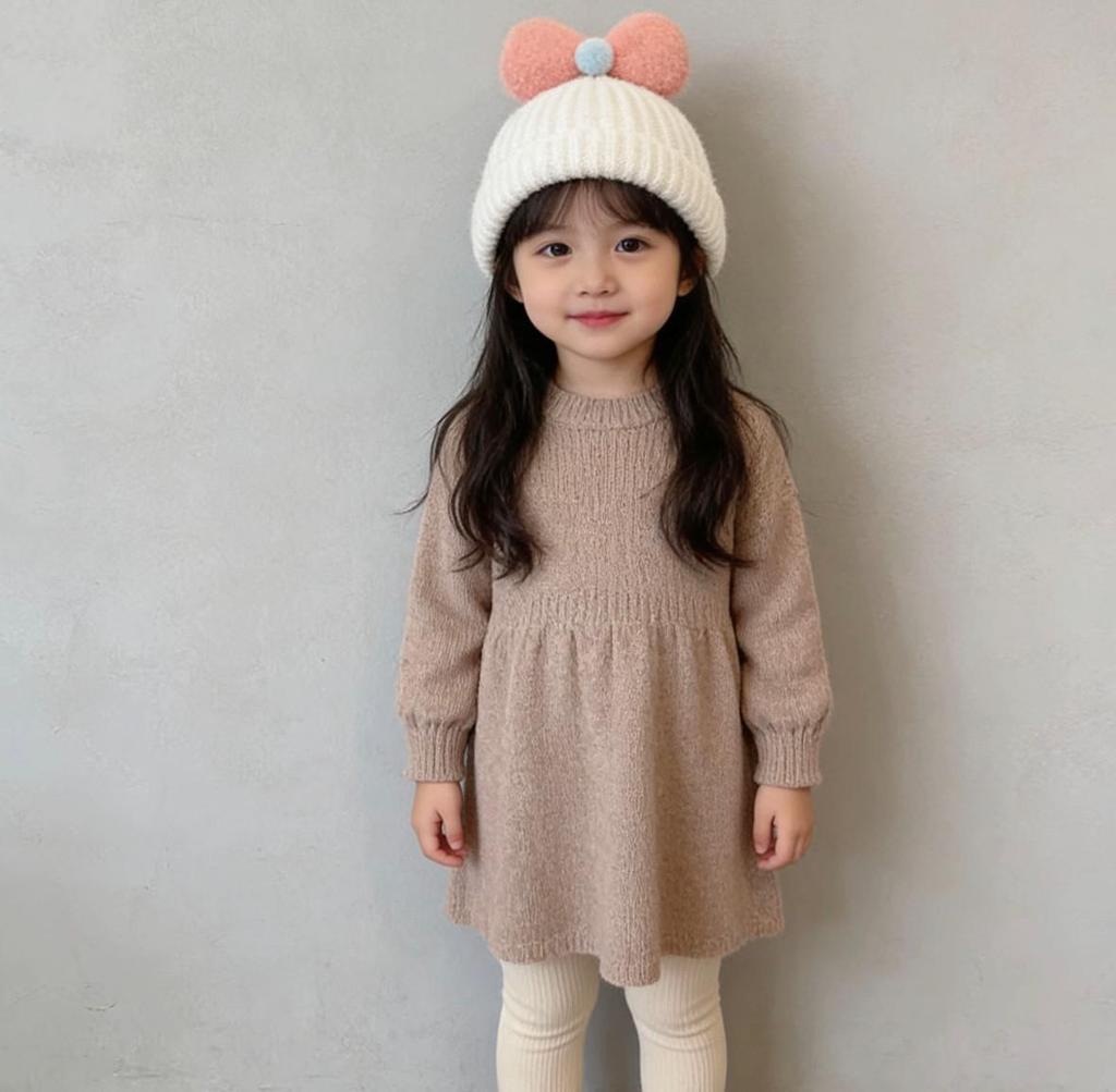 Children's Wool Hat with Bowknot - Warm Knit Cartoon Pullover for Baby and Toddler 