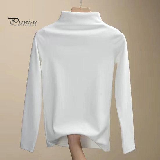 Bottoming Blouse Half High Collar Long Sleeves Slim Fit Autumn Winter Thickened Fleece Lined Pure Color Thermal Top Daily Clothing Shirt