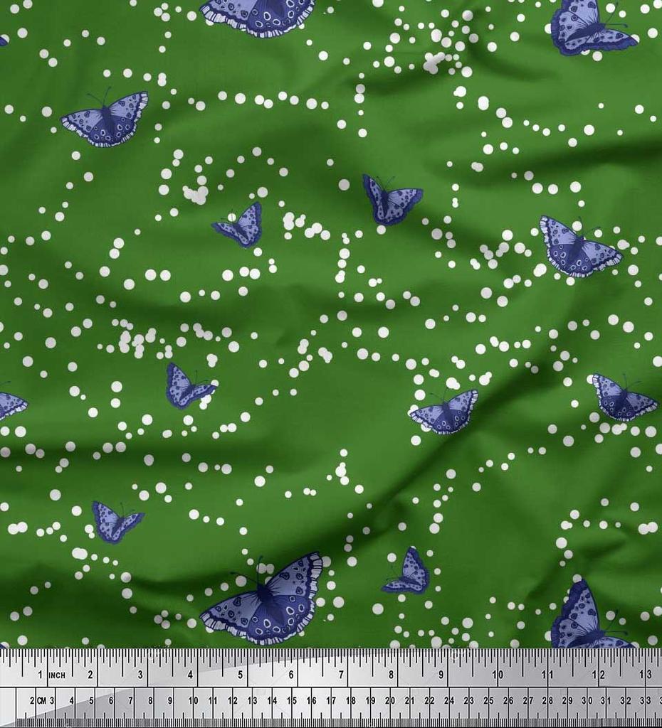 Soimoi Red Japan Crepe Satin Fabric Dot & Butterfly Print Fabric by the metre 42 Inch