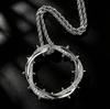 European and American Hip Hop Thorn Double Ring Pendant Copper Set Zircon Men's Personalized Trendy Brand Full Diamond Necklace