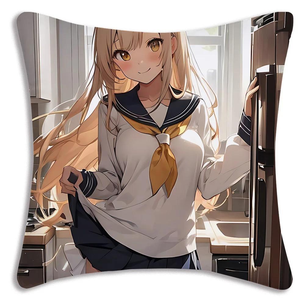 Anime Style School Theme Pillow Cover Vibrant Cartoon Character Print Polyester Cushion Case for Sofa Campus Style Anime Theme