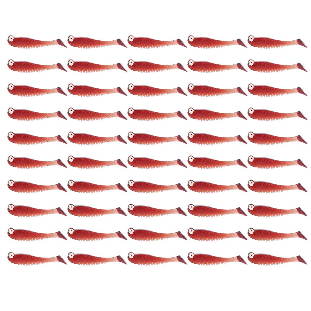 50PcsBag Artificial Fishing Lures Soft Silicone Baits Lifelike Paddle Tail SwimbaitWine Red Color