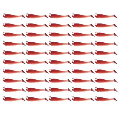 50PcsBag Artificial Fishing Lures Soft Silicone Baits Lifelike Paddle Tail SwimbaitWine Red Color