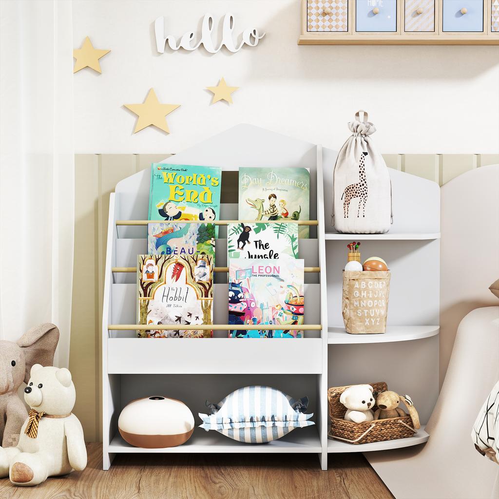 Kinderregal With 7 Shelves For Books Toys Round Edges Holds 40 Kg White
