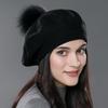 A Women's Beret Knitted Wool Hat with Fur Ball, Fashionable European and American Popular Hat, Autumn and Winter Thick Ear Protection Wool Hat