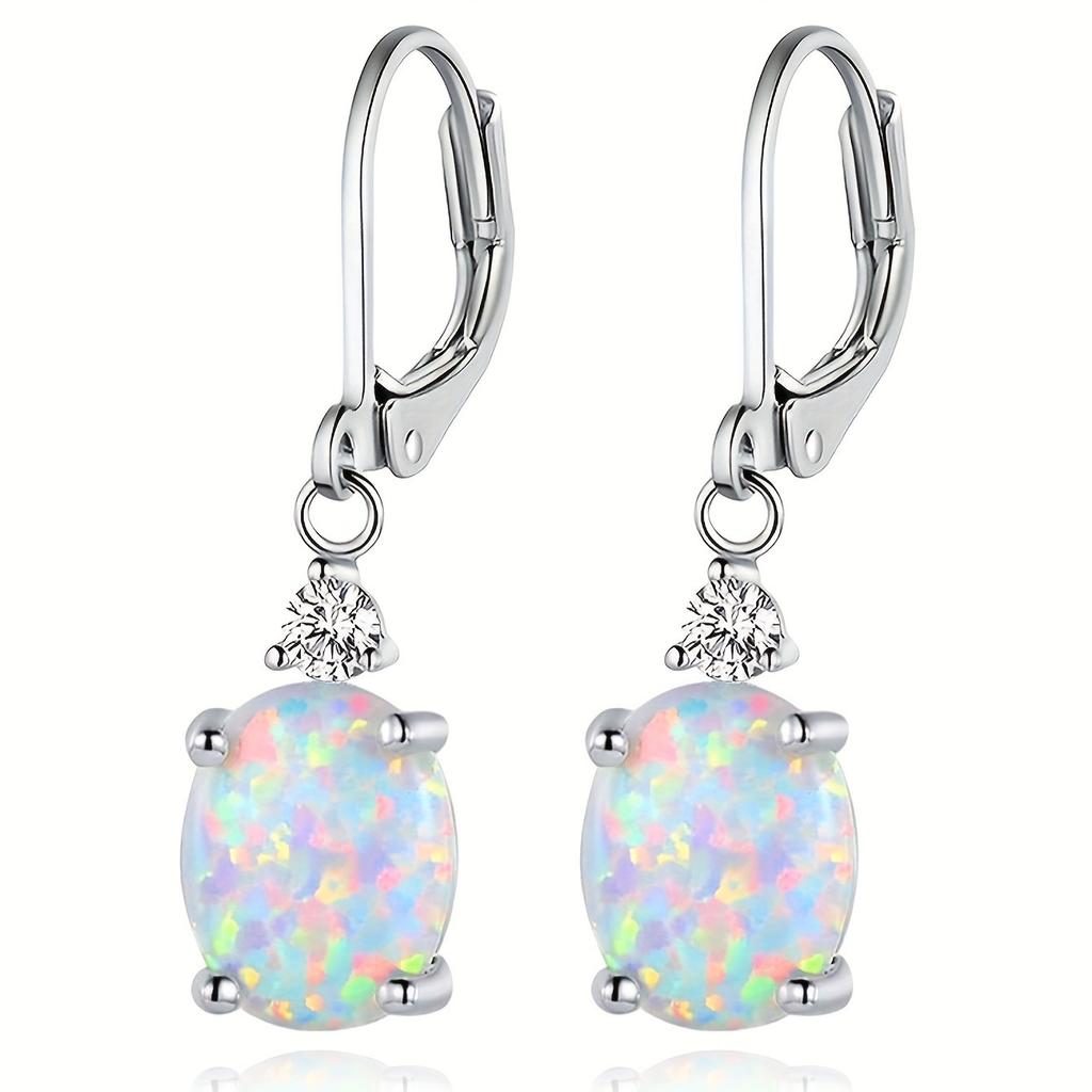 New Opal Earrings, Micro-inlaid Zirconia, Opal Opal, Opal Earrings, Copper-plated White Gold, High-quality Jewelry