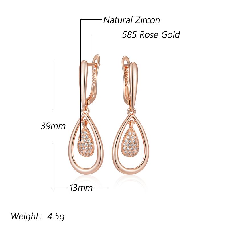 Kienl  Full Shiny Natural Zircon Drop Earring For Women  Rose Gold Color Unique Water Drop Crystal Daily Vintage Jewelry