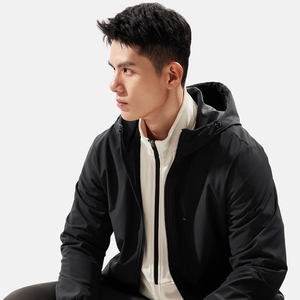 Li-Ning Water-Resistant Solid Color Hooded Fleece Long Sleeve Windbreaker Men Outerwear Black AFDU861-1