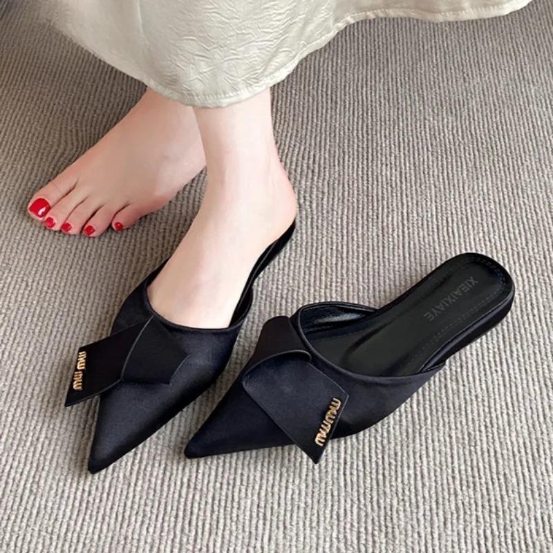 Fashion Leopard Flats Slippers Pointed Toe Women Sandals Mules Shoes Summer Brand 2025 Trend Dress Shoes Sexy Designer Sandalias Mujer