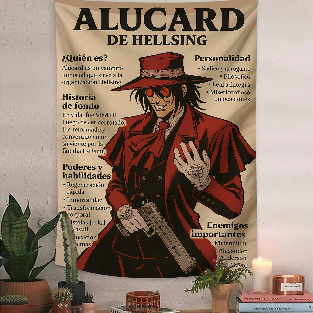 Cool Alucard Anime HHellsing Tapestry Art Printing Japanese Anime Wall Tapestry Anime Wall Hanging Home Decoration