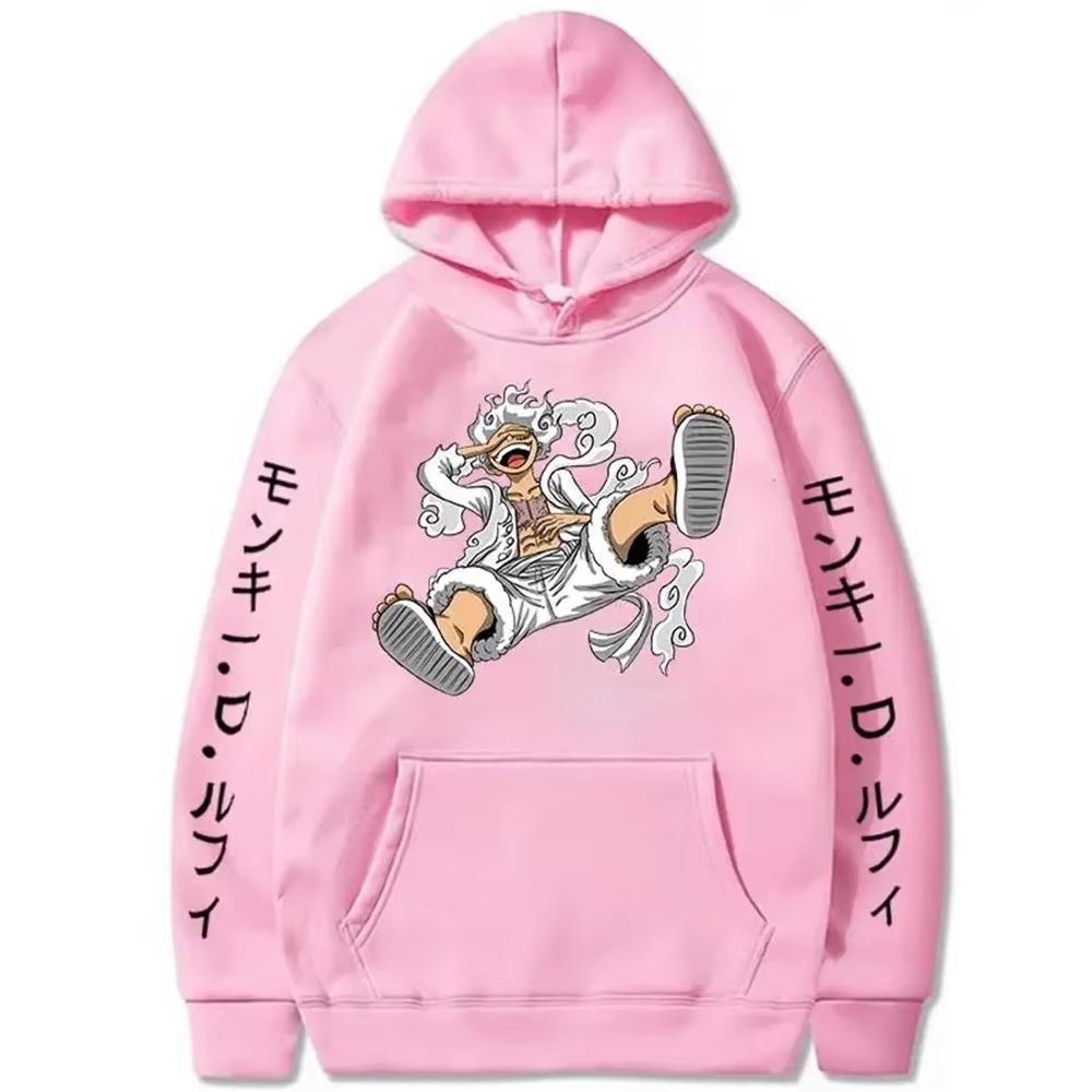 Anime Hoodies for Men ONE PIECE Gear Fifth Fear Luffy Sun Gold Pullover Cotton Hooded Streetwear Sweatshirts