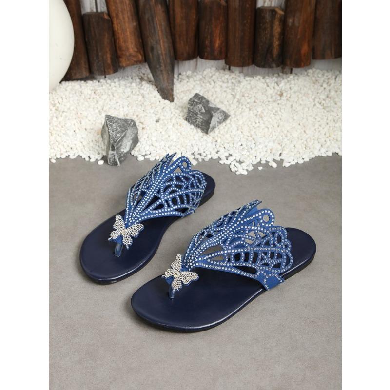 Plus-size Shoes with Toe Clips and Rhinestone Women's Retro Flip-flops