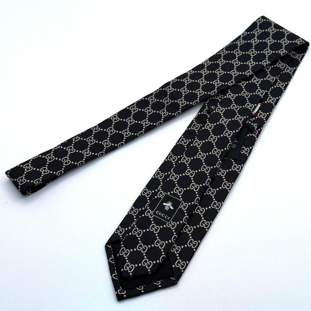 Used GUCCI Gucci Tie Black GG Signature Embroidery White Tag