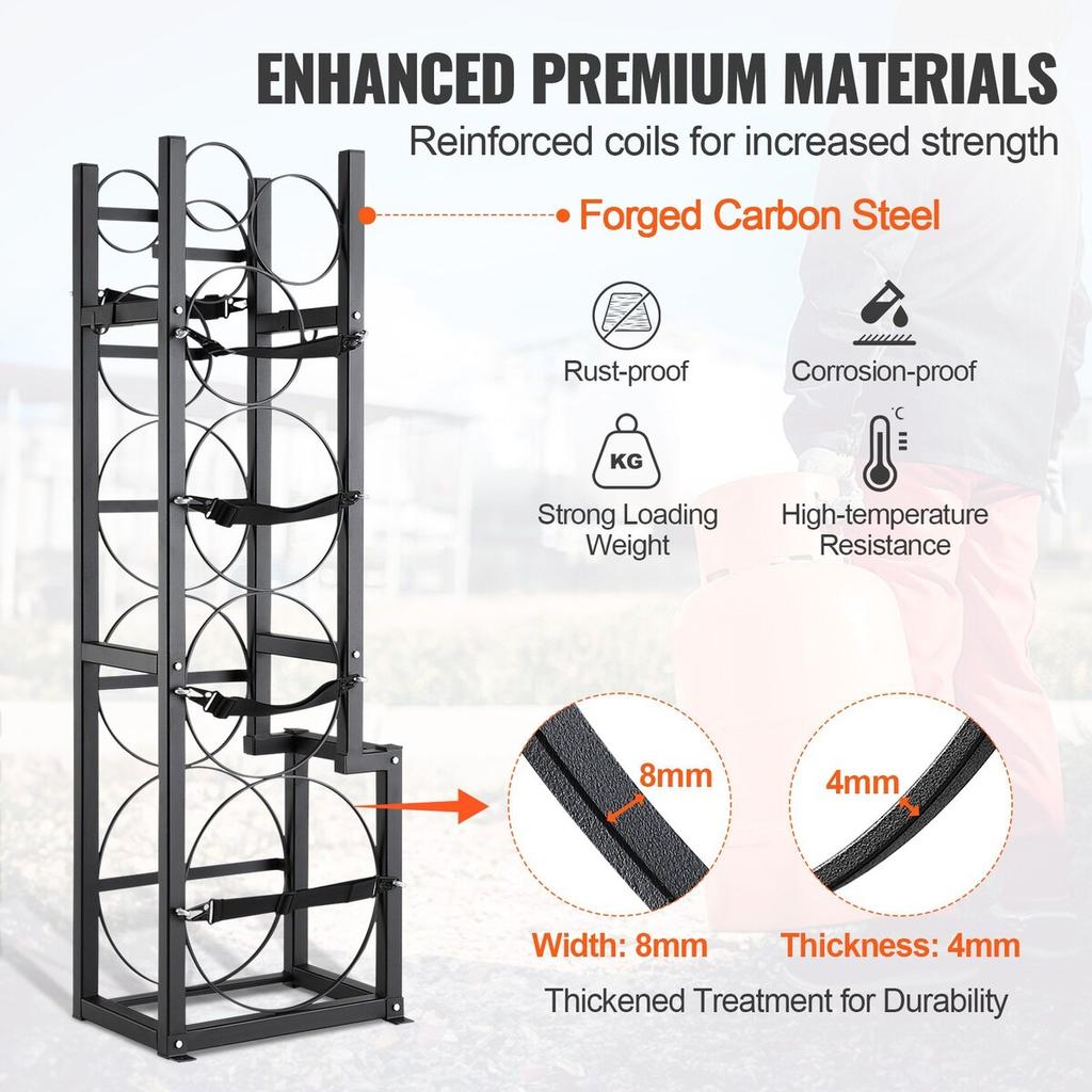Refrigerant Tank Rack, with 1 x 50lb, 2 x 30lb and Other 3 Small Bottle Tanks, Cylinder Tank Rack 15.55x12.99x49.8 in, Refrigerant Cylinder Rack and