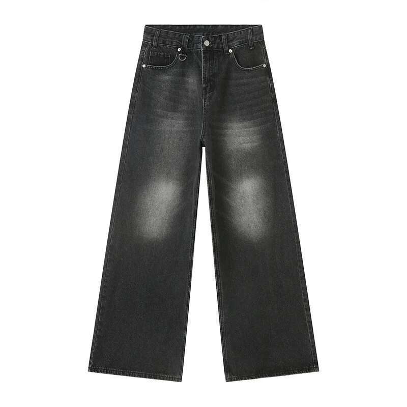 BeatStreet Vintage Camouflage Men's Jeans Fashion Washed Casual Wide Leg Denim Pants Autumn Winter Loose Male Trousers Old Blue