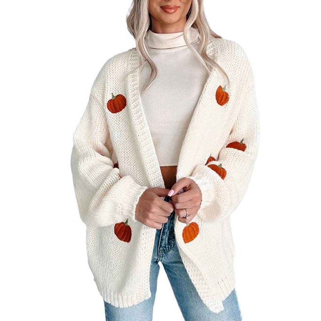 Cardigan For Womens Pumpkin Long Sleeve  Casual  Warm Winter Sweater