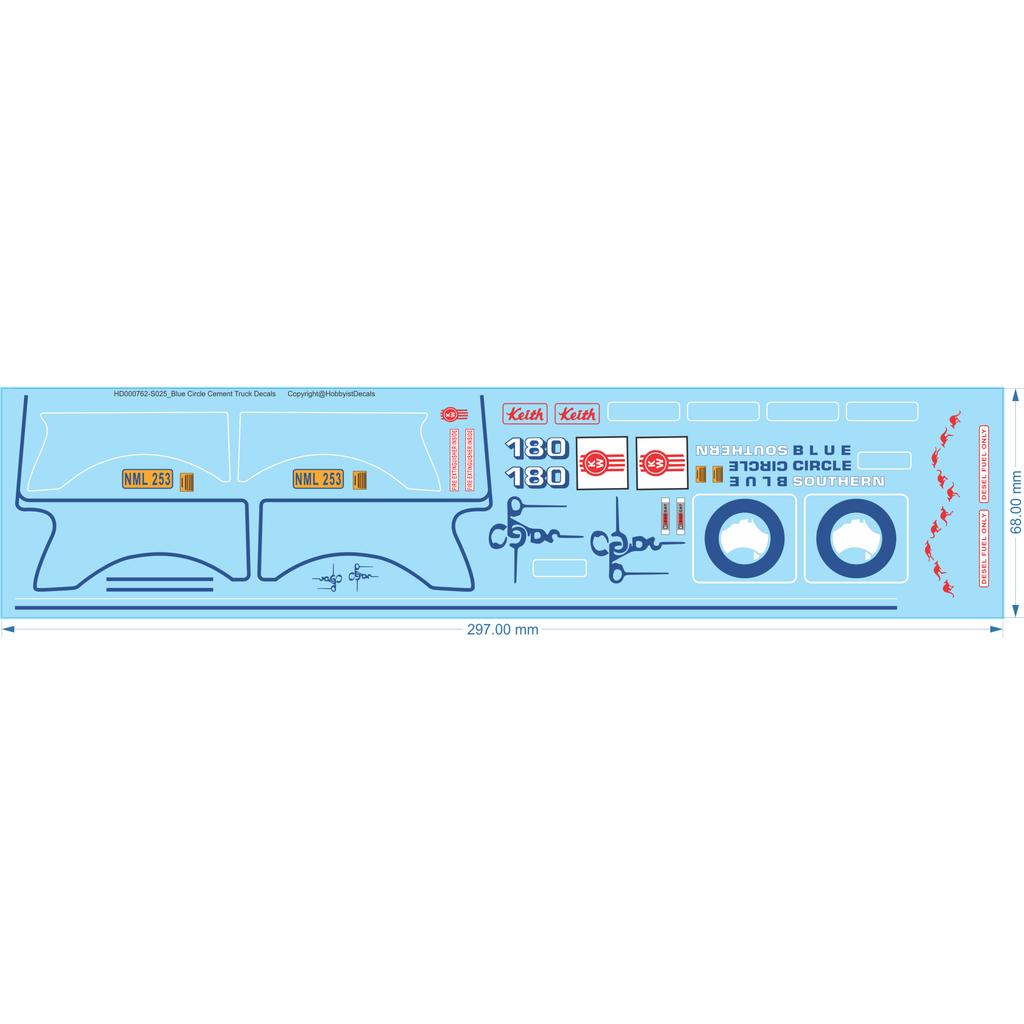 Blue Circle Cement Truck Decals - 1/25 - Water Decal - Waterslide, 1/25