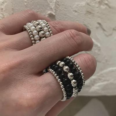 Retro Multi-Layered Metal Pearl Statement Ring