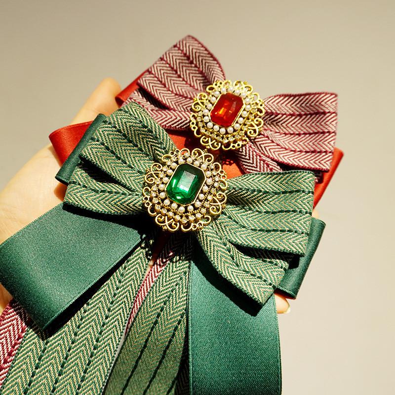 Korean Style Bow Tie With Striped Pattern And Rhinestone Accents For Women And Men