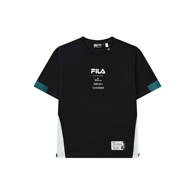 

FILA X MIHARA YASUHIRO Loose Fit Color Block Letter Logo Printed Casual Short Sleeve T-Shirt Men Tops Black F11M233105F-BK M