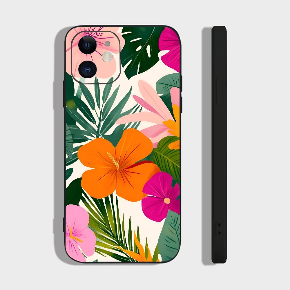 Art Flower For IPhone 15 16 14 Plus 13 12 11 17 Pro Max 17 Air Black Soft Phone Cover