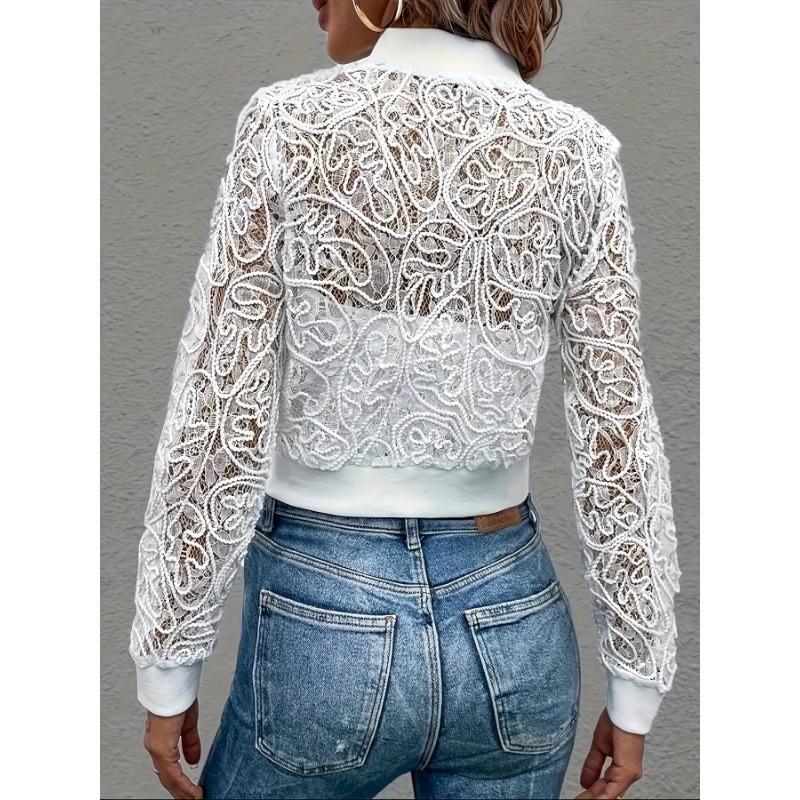 Wind Lace Short Jacket Women's Spring and Autumn Thin Zipper Cardigan Long Sleeve Slim Fashion Versatile Top