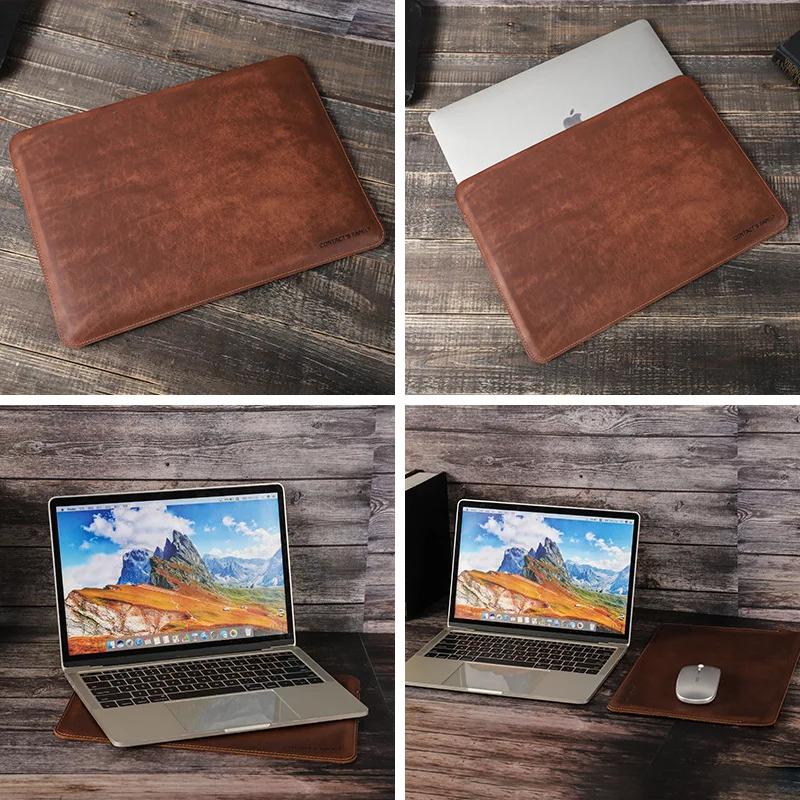 Hand-made Cowhide Genuine Leather Laptop Bags Cases Storage Organizer Sleeve for Macbookair 13.6in Notebook Computer Travel