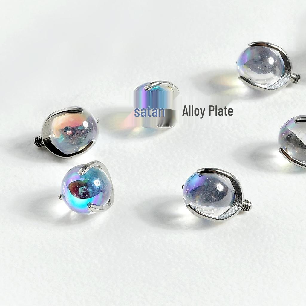 F136 Titanium Alloy 14g Iridescent Glass Spike Tongue Stud with Internal Thread