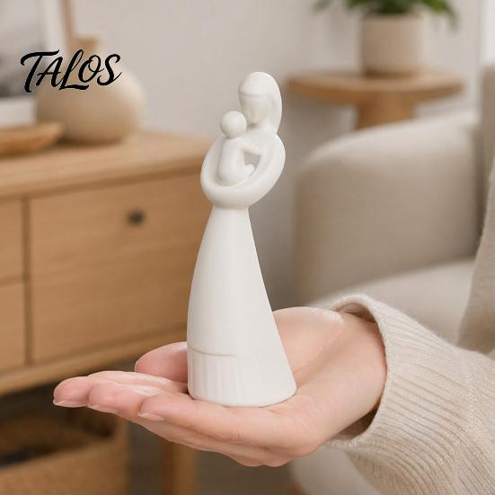 3D Printed Mother and Child Sculpture, Matte White Abstract Embrace Statue with Anti-Tipping Base, Minimalist Home Decor for Living Room Mother’s Day