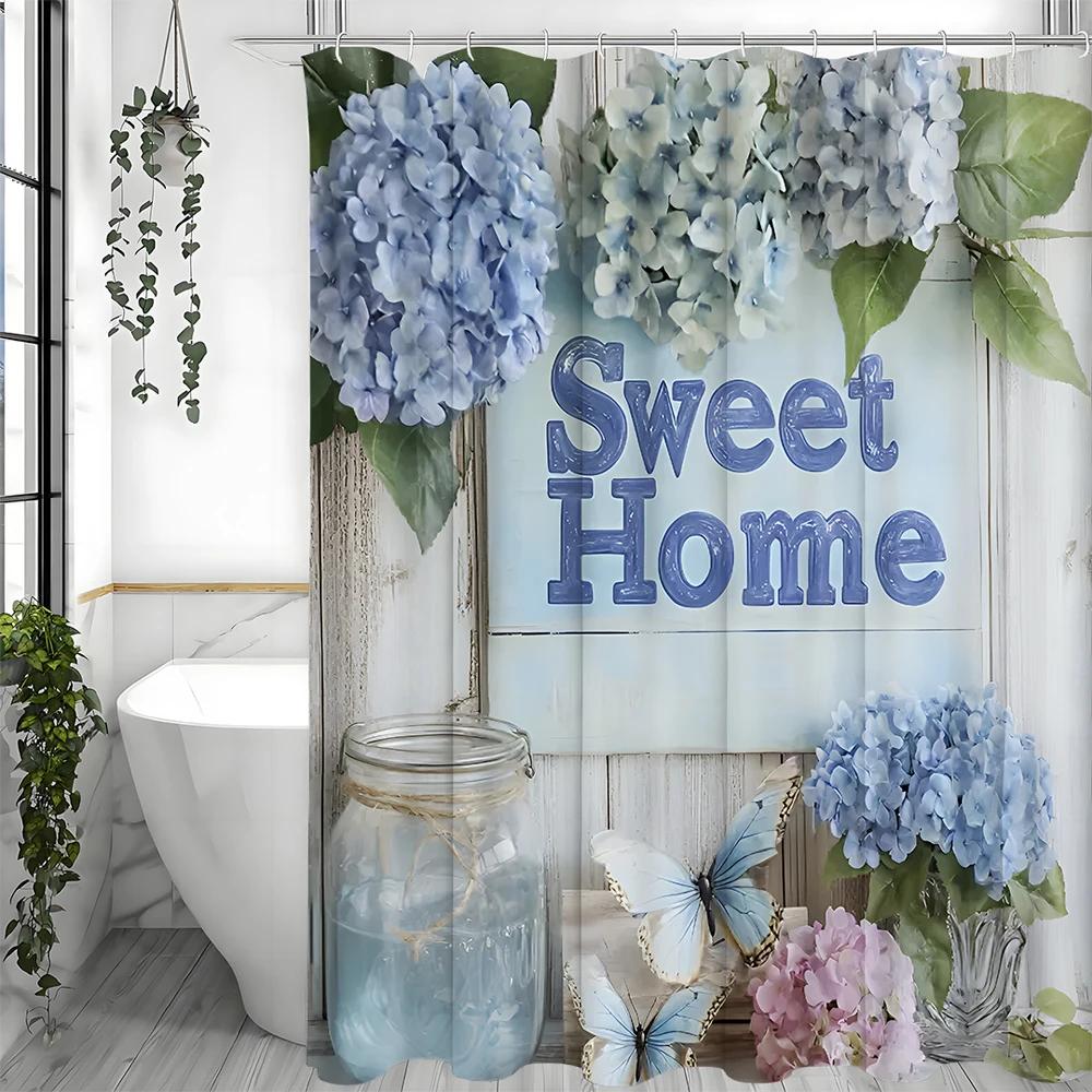 Flowers And Garden Flowers Plants Nature Flowers Watercolor Style Blue Butterfly Clear Glass Bottle Sweet Home Bathroom Shower C W60H190(CM)-1 Pcs