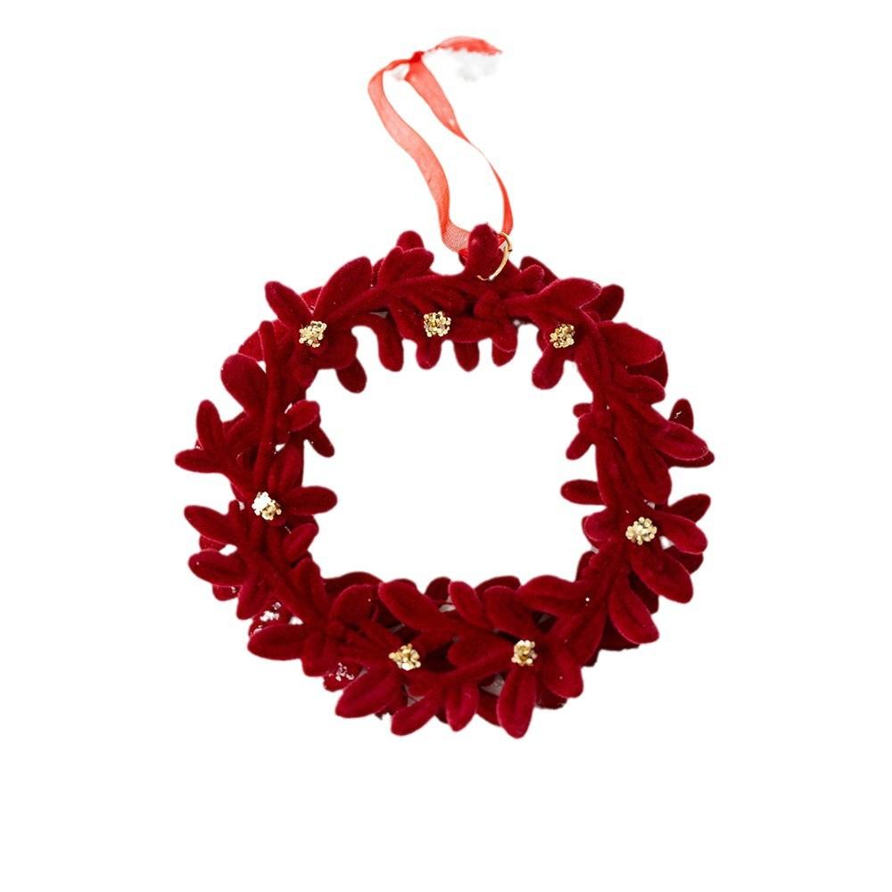 Custom Christmas Hanging Decorations Red Velvet Flocked Garland Bow Tree Hanging Ornament 2026 New Year Party Home Decoration