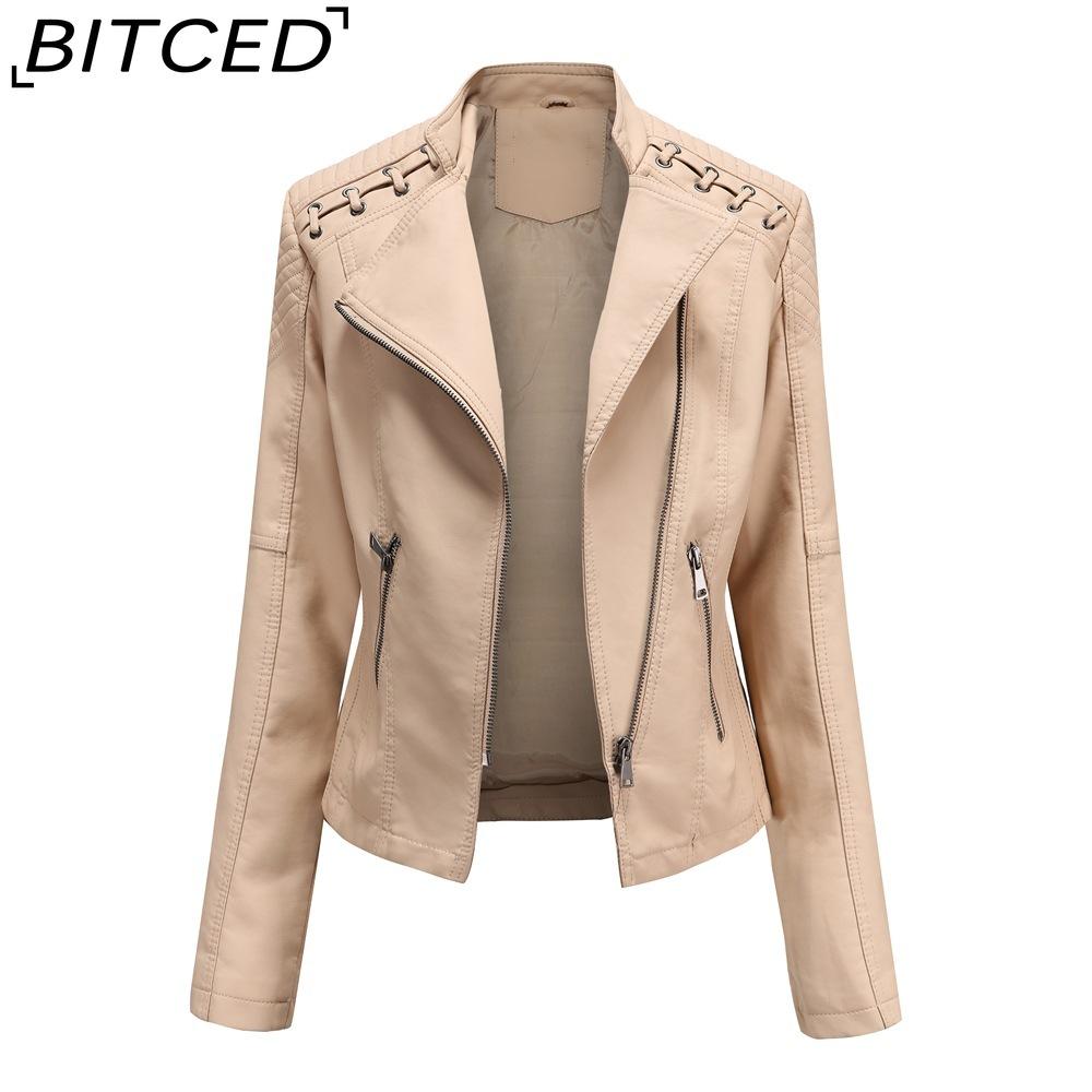 BITCED Spring/Autumn Women's Leather Jacket - Short Fit, Slim-Cut, Lightweight Leather Coat, Biker Style