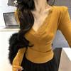 Chic Lace Patchwork V-Neck Slimming Long Sleeve Shirt - New Autumn/Winter Style