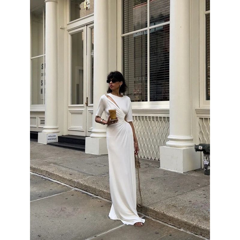 

Fashion Draping Effect Slim Fit Inner Wear White Dress White XS