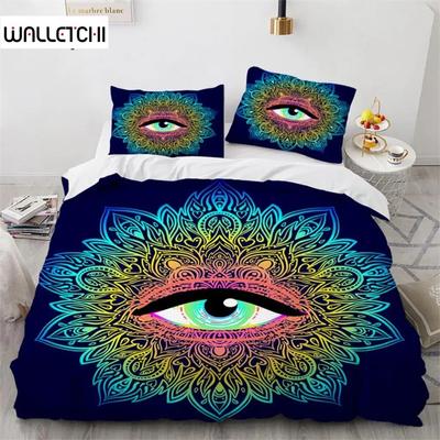 3D Colorful Eyes Duvet Cover Microfiber Vintage All Seeing Eye Tattoo Quilt Cover Boho Mandala Bedding Set Full Single King Size