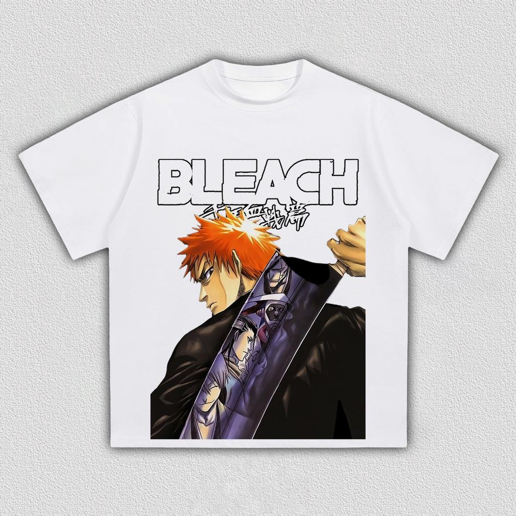 BLEACH Kurosaki Ichigo Anime Printing T-shirt Men's Clothing Women's 2026 Summer New High Quality Cotton Short-sleeved T