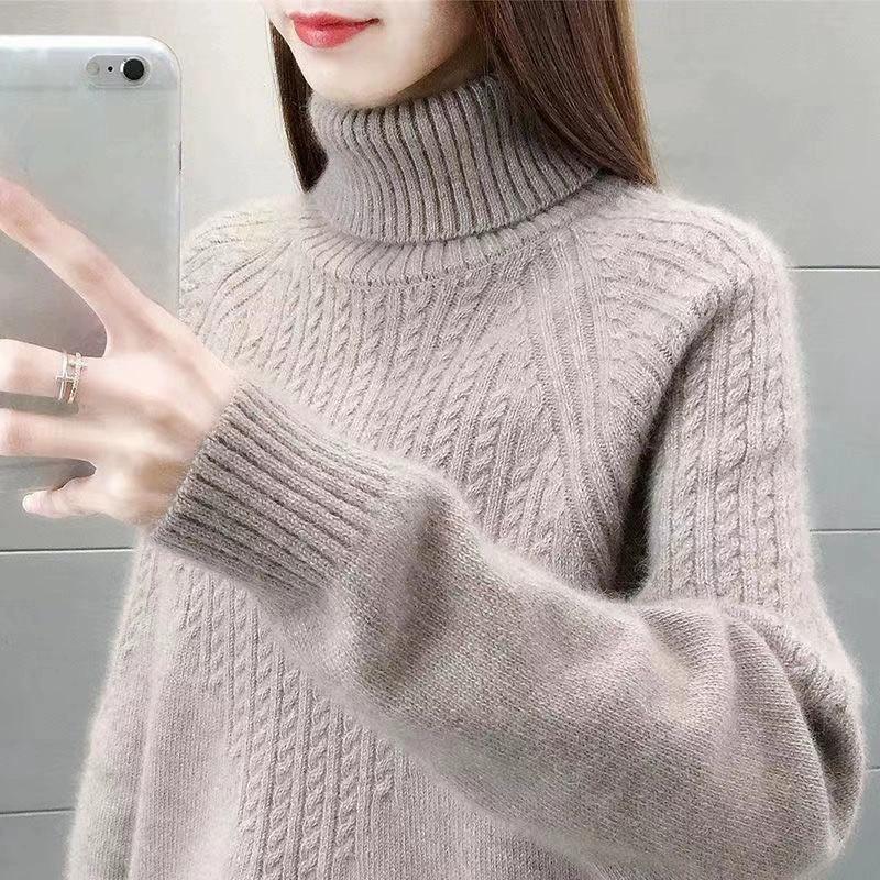 

Winter High Neck Women s Weater Loose and Thick Autumn and Winter Long Sleeve Warm Pullover Knitted Sweater XS